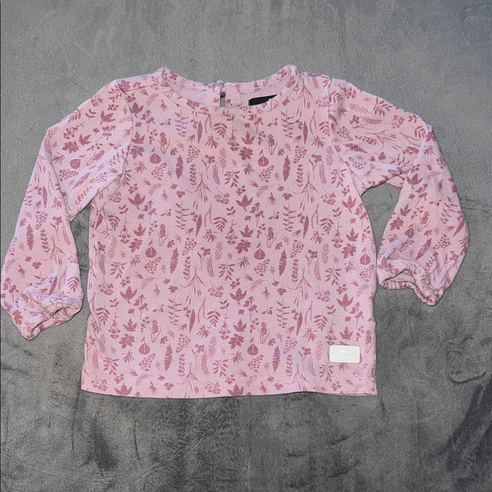 7 For All Mankind Pink Leaf Print Long Sleeve Tee